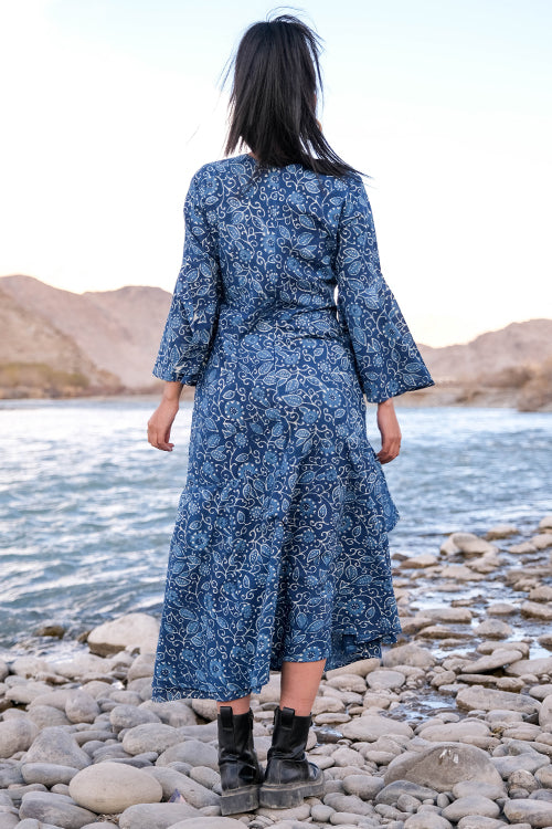 Okhai 'Indigo Soul' Hand Block Printed Cotton Dress