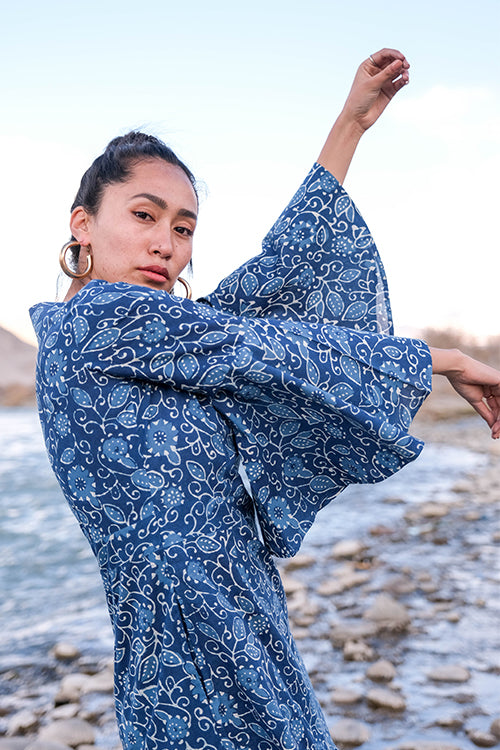 Okhai 'Indigo Soul' Hand Block Printed Cotton Dress