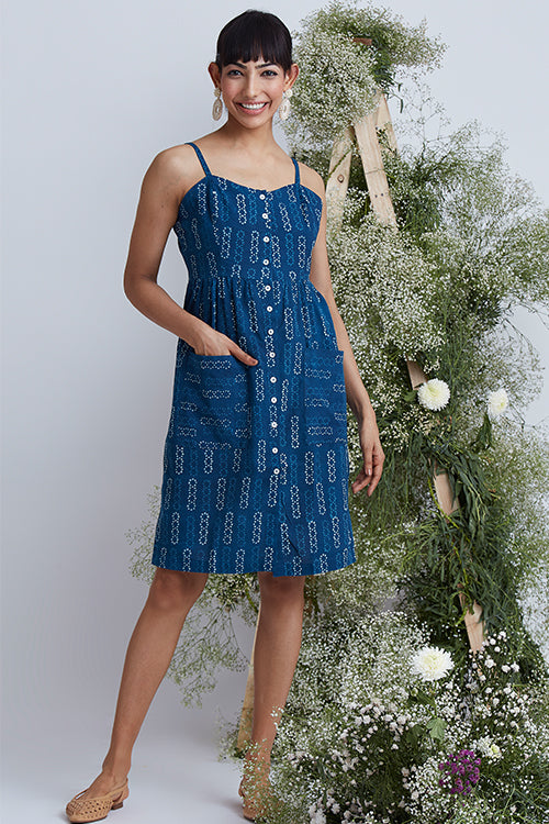 Okhai 'Tiffany Blue' Hand Block Printed Pure Cotton Dress