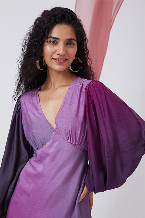 Candlelight Dinner Ombre V-Neck Muslin Silk Dress For Women Online