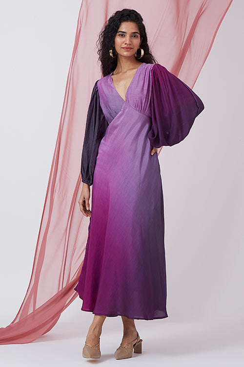 Okhai 'Candlelight Dinner' Ombre V-Neck Muslin Silk Dress