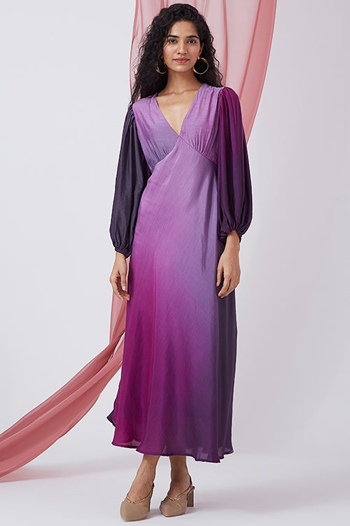 Okhai 'Candlelight Dinner' Ombre V-Neck Muslin Silk Dress