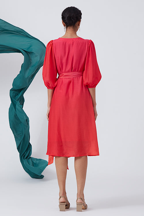 Okhai 'Bougainvillea Hues' Ombre V-Neck Modal Silk Wrap Dress