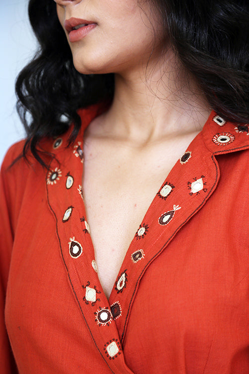 Okhai 'Soft Breeze' Pure Cotton Hand Embroidered Mirror Work Dress