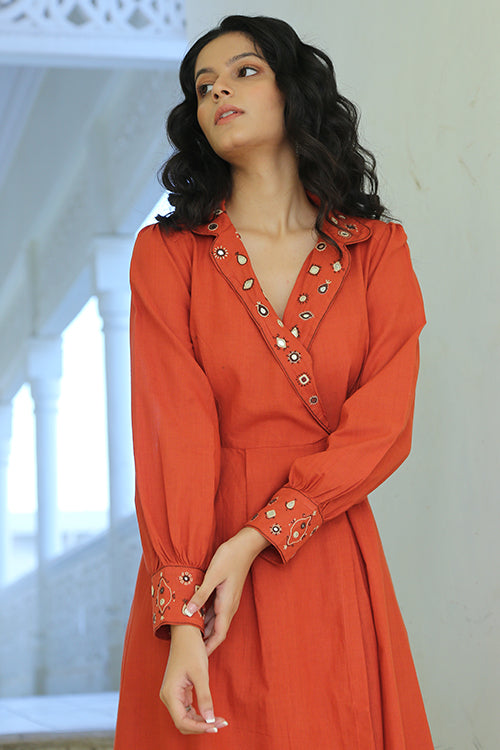 Okhai 'Soft Breeze' Pure Cotton Hand Embroidered Mirror Work Dress