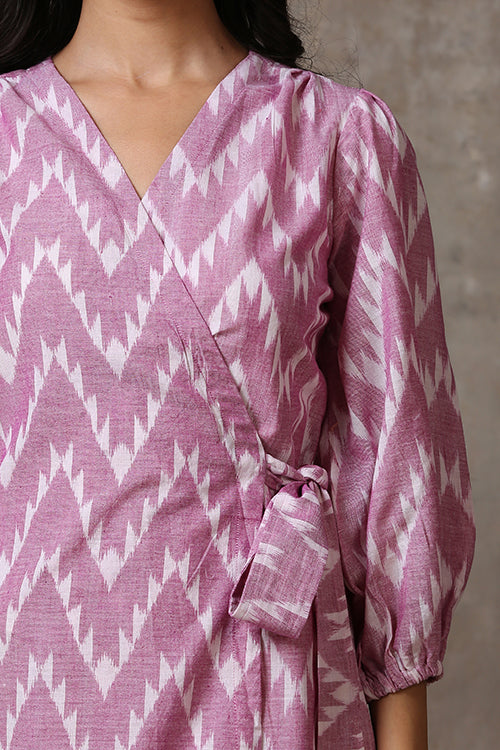 Okhai Aster Pure Cotton Ikat Balloon Sleeves Dress For Women Online