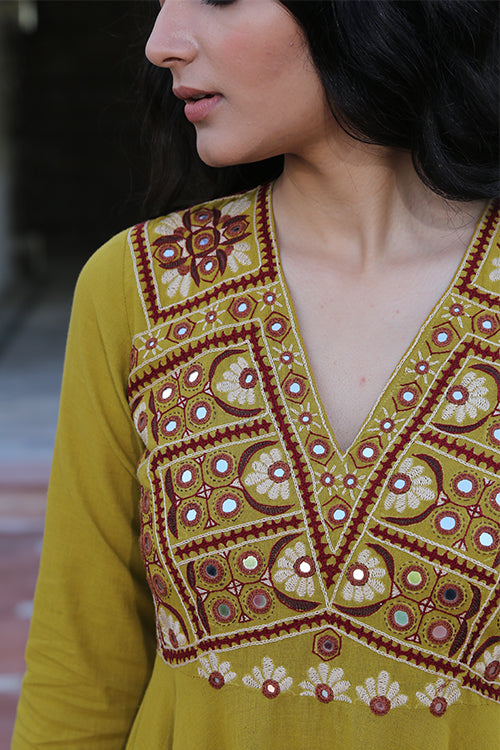 Okhai 'Apricity' Pure Cotton Hand Embroidered Mirror Work Dress