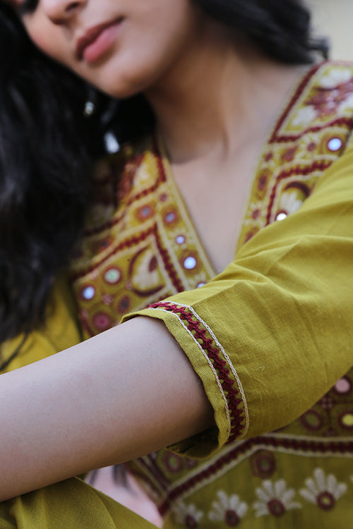 Okhai 'Apricity' Pure Cotton Hand Embroidered Mirror Work Dress