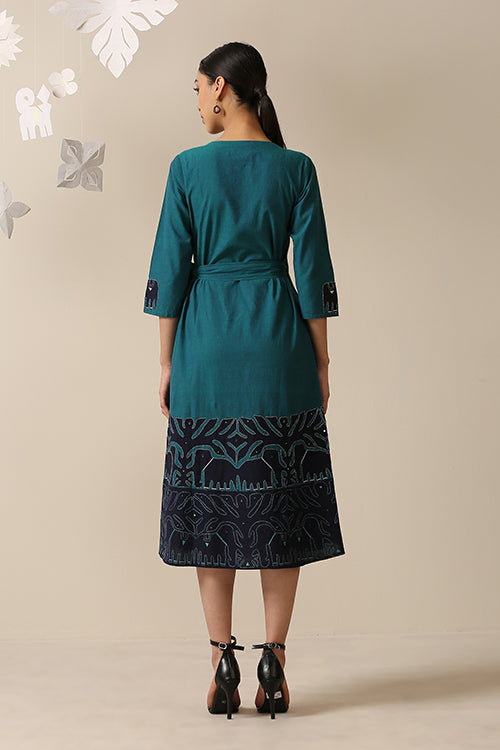Okhai 'Daydreamer' Pure Cotton Applique Work Hand Embroidered Mirror Work Wrap Dress
