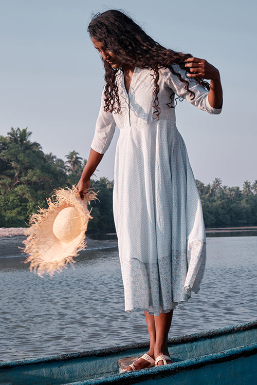 Okhai 'Springtide' Mul Cotton Hand Block Printed Dress