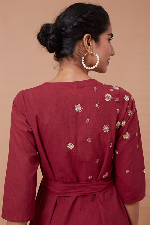 Okhai 'Glittered Sky' Pure Cotton Hand Embroidered Mirror Work Wrap Dress