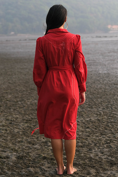 Okhai 'Seashore' Pure Cotton Hand Embroidered Dress