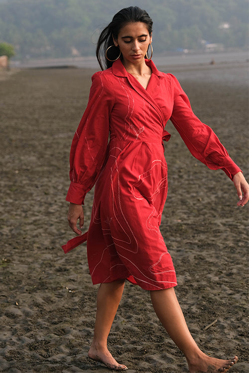 Okhai 'Seashore' Pure Cotton Hand Embroidered Dress