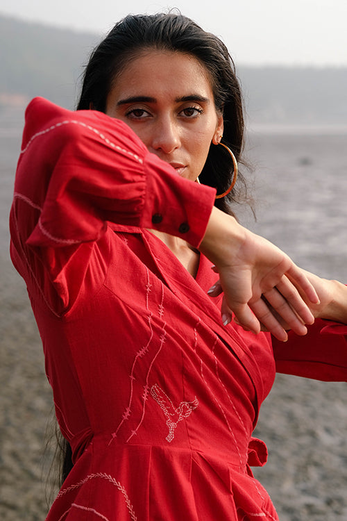 Okhai 'Seashore' Pure Cotton Hand Embroidered Dress