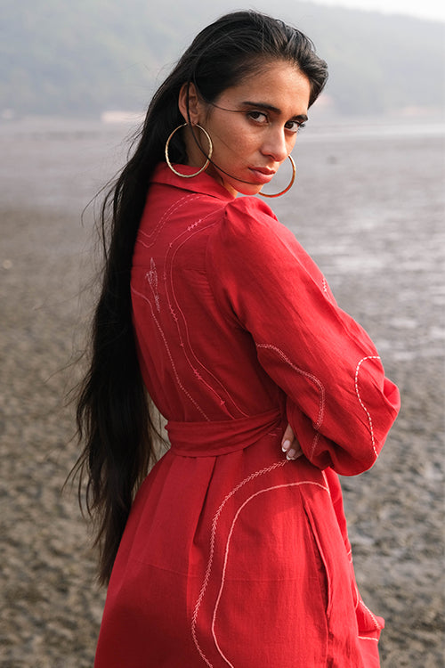 Okhai 'Seashore' Pure Cotton Hand Embroidered Dress