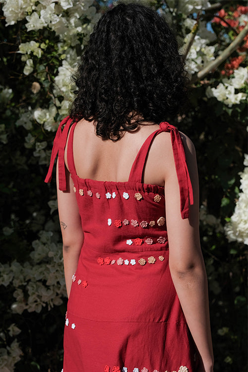 Okhai 'Bird Song' Pure Cotton Hand Embroidered Sleeveless Dress