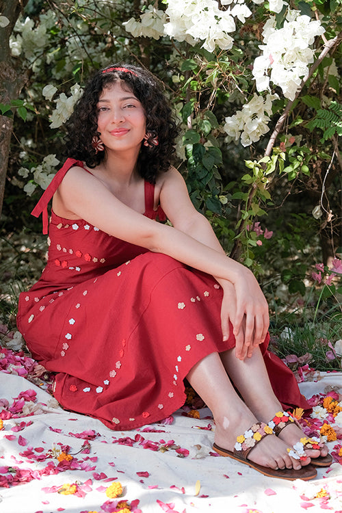 Okhai 'Bird Song' Pure Cotton Hand Embroidered Sleeveless Dress