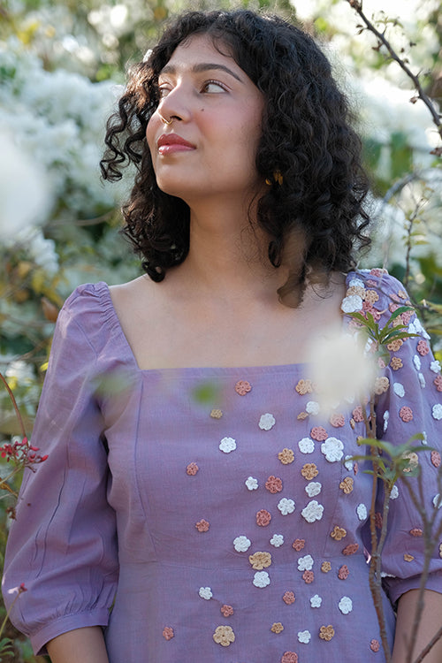 Okhai 'Water Lily' Hand Embroidered Cotton Dress