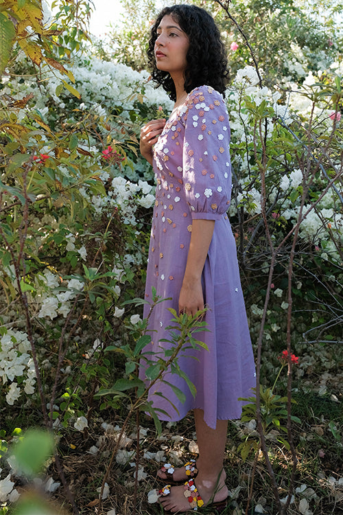 Okhai 'Water Lily' Hand Embroidered Cotton Dress