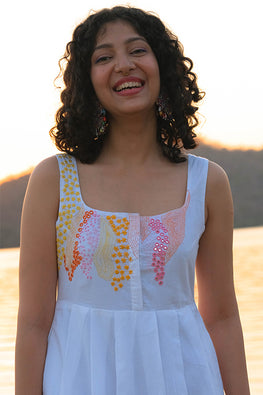 Okhai 'Merge' Pure Cotton Hand Embroidered Mirror Work Dress