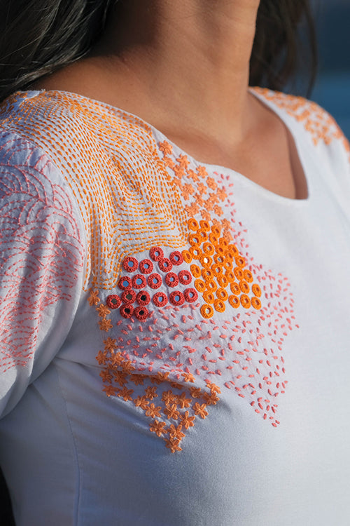 Okhai 'Riverside' Pure Cotton Hand Embroidered Mirror Work Dress