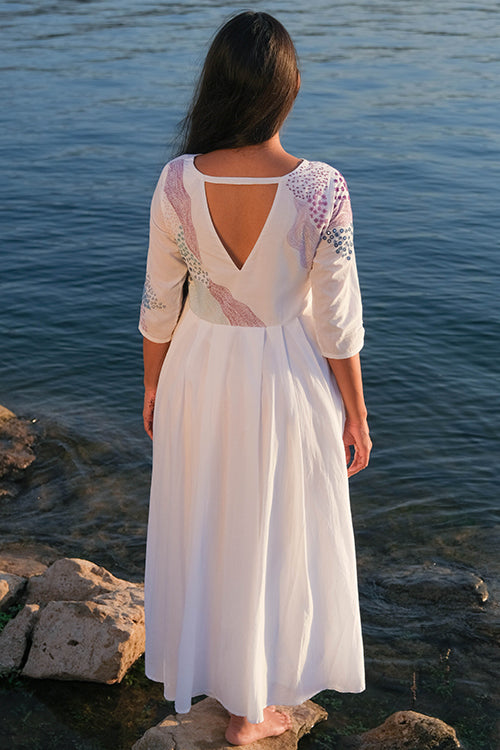 Okhai 'Confluence' Pure Cotton Hand Embroidered Mirror Work Dress