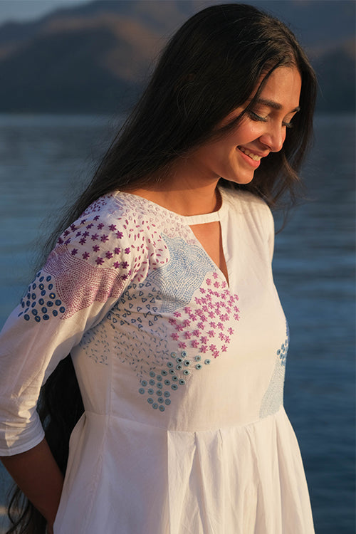 Okhai 'Confluence' Pure Cotton Hand Embroidered Mirror Work Dress