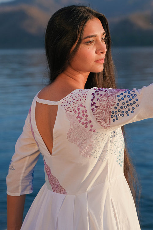 Okhai 'Confluence' Pure Cotton Hand Embroidered Mirror Work Dress