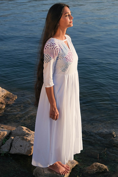 Okhai 'Confluence' Pure Cotton Hand Embroidered Mirror Work Dress