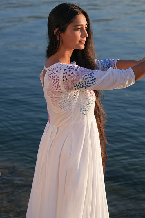 Okhai 'Confluence' Pure Cotton Hand Embroidered Mirror Work Dress