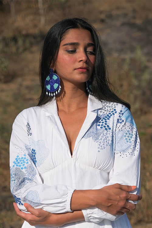 Okhai 'Waterfall' Pure Cotton Hand Embroidered Mirror Work Dress