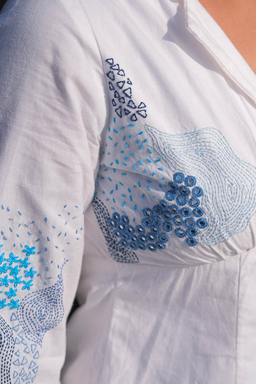 Okhai 'Waterfall' Pure Cotton Hand Embroidered Mirror Work Dress