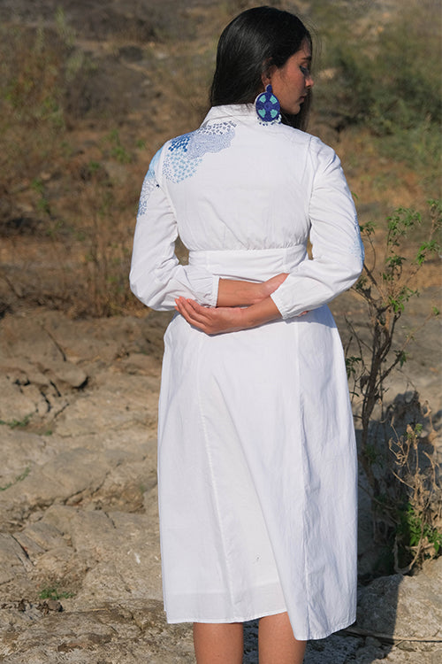 Okhai 'Waterfall' Pure Cotton Hand Embroidered Mirror Work Dress