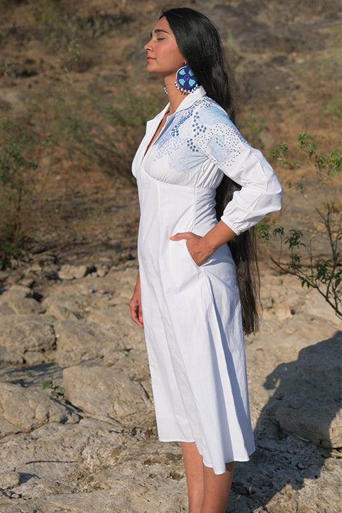Okhai 'Waterfall' Pure Cotton Hand Embroidered Mirror Work Dress