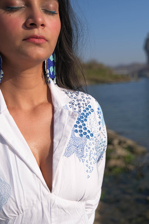 Okhai 'Waterfall' Pure Cotton Hand Embroidered Mirror Work Dress