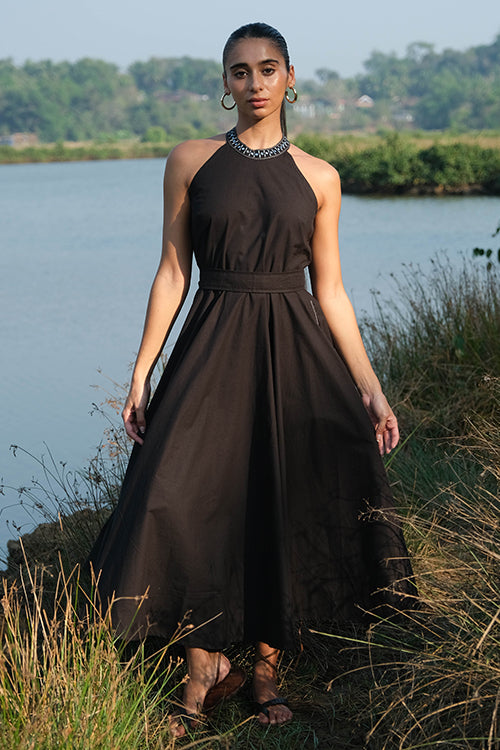 Symphonic Black Pure Cotton Hand Embroidered Dress For Women Online Okhaistore Symphonic Black Pure Cotton Hand Embroidered Dress For Women Online Okhaistore