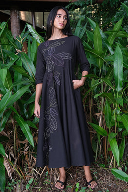 Black Energy Pure Cotton Hand Embroidered Dress For Women Online