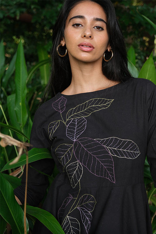 Black Energy Pure Cotton Hand Embroidered Dress For Women Online