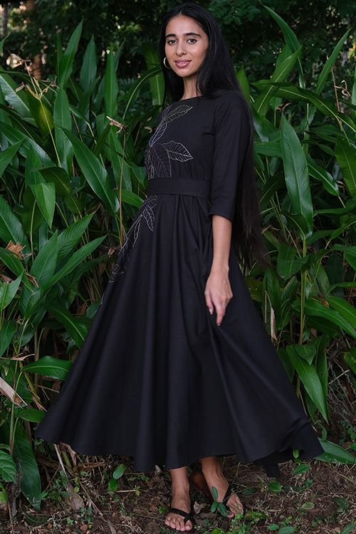 Okhai 'Black Energy' Pure Cotton Hand Embroidered Dress