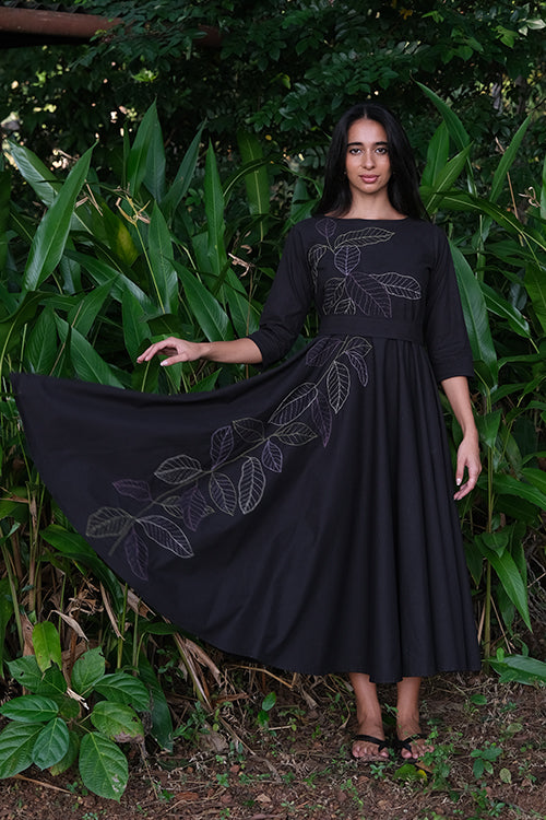 Okhai 'Black Energy' Pure Cotton Hand Embroidered Dress