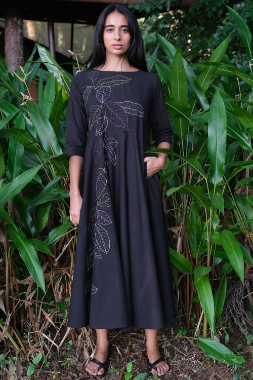 Okhai 'Black Energy' Pure Cotton Hand Embroidered Dress