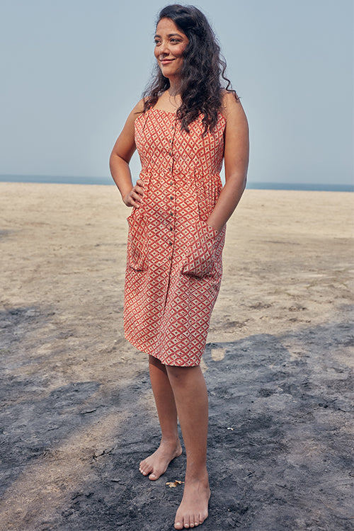 women sleeveless dress Wonder Pure Cotton Hand Block Printed Sleeveless Dress For Women – Okhaistore