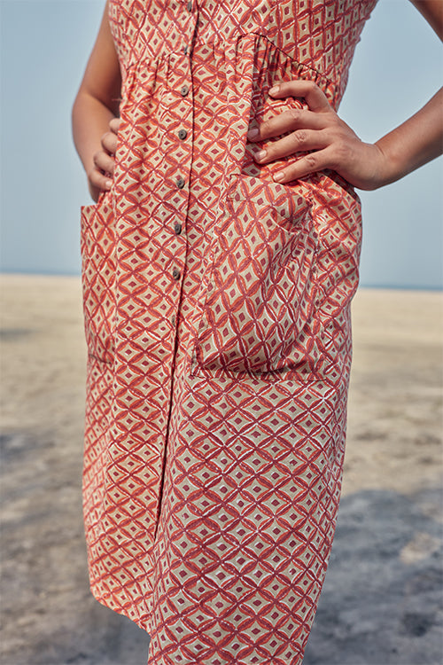 Wonder Pure Cotton Hand Block Printed Sleeveless Dress For Women Online