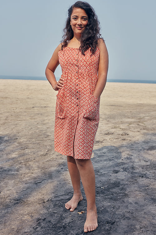 Okhai 'Wonder' Hand Block Printed Pure Cotton Sleeveless Dress