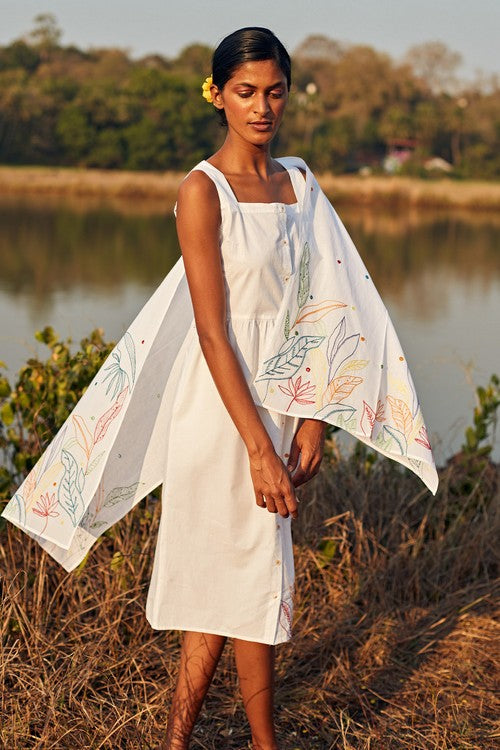 Daydream Mirrorwork White Hand Embroidered Dress For Women Online