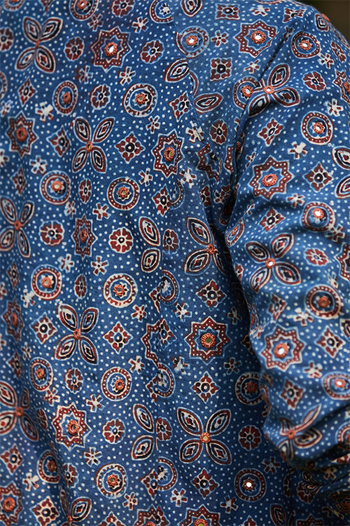 Okhai 'Nomad' Pure Cotton Ajrakh Handblock Printed Bomber Jacket