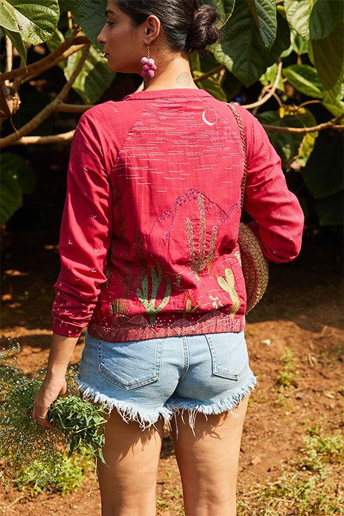 Cherry Me Hand Embroidered Cotton Bomber Jacket For Women Online
