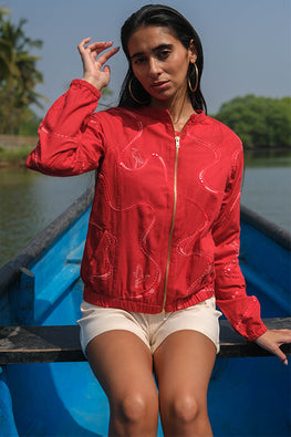 Maritime Pure Cotton Hand Embroidered Bomber Jacket For Women Online