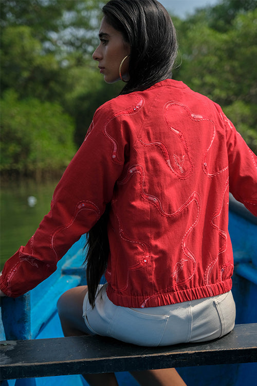 Maritime Pure Cotton Hand Embroidered Bomber Jacket For Women Online