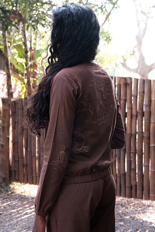Globe Hand Embroidered Cotton Bomber Jacket For Women Online